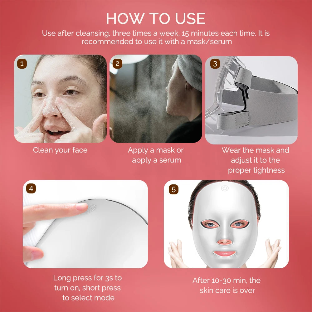 Wireless 7-Color LED Face Beauty Machine – Photon Therapy Facial & Neck Mask for Skin Tightening and Rejuvenation