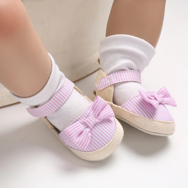 Baby Girl Summer Sandals – Soft Sole Bow Canvas Shoes