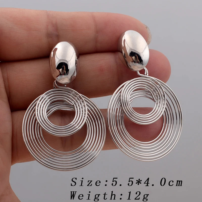Big Round Metal Statement Earrings – Gold & Silver Geometric Women’s Jewelry