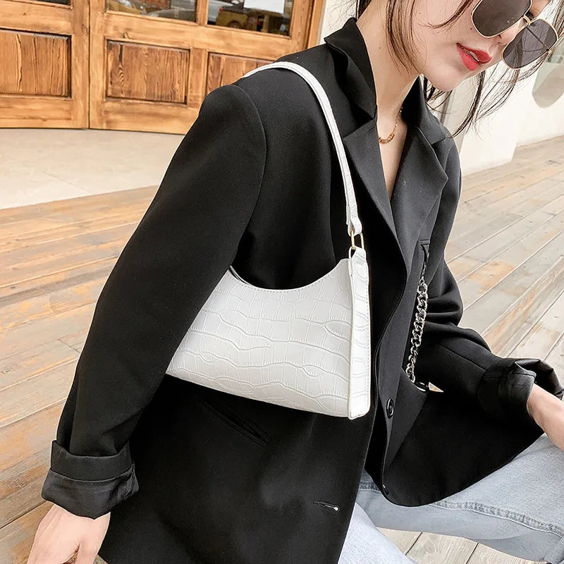 Retro Alligator Pattern PU Leather Handbag – Small Shoulder & Clutch Tote for Women
