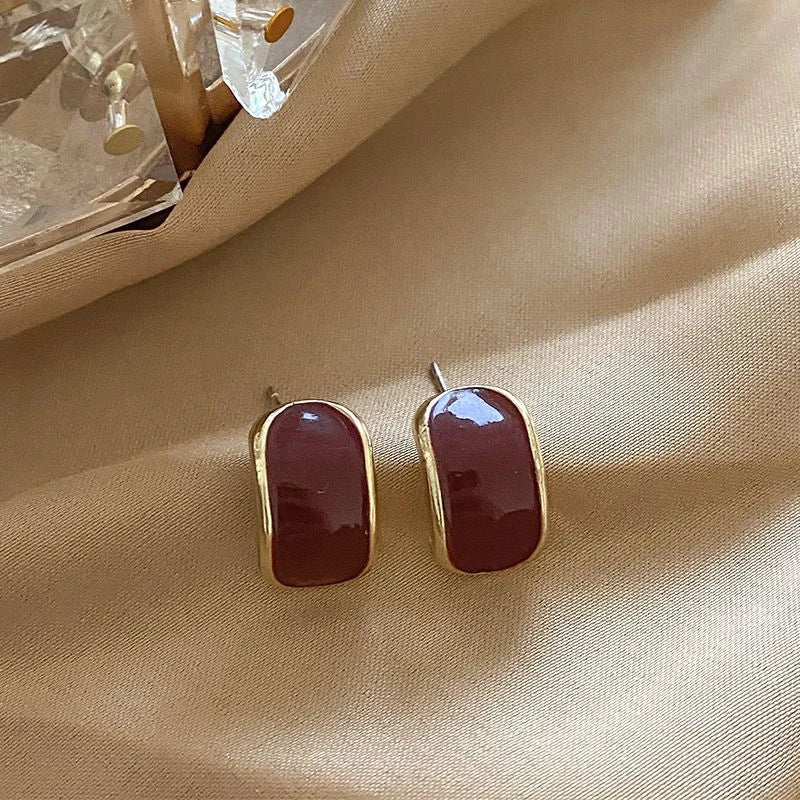 Wine Red Pearl Flower Heart Stud Earrings – Vintage Women’s Geometric Jewelry