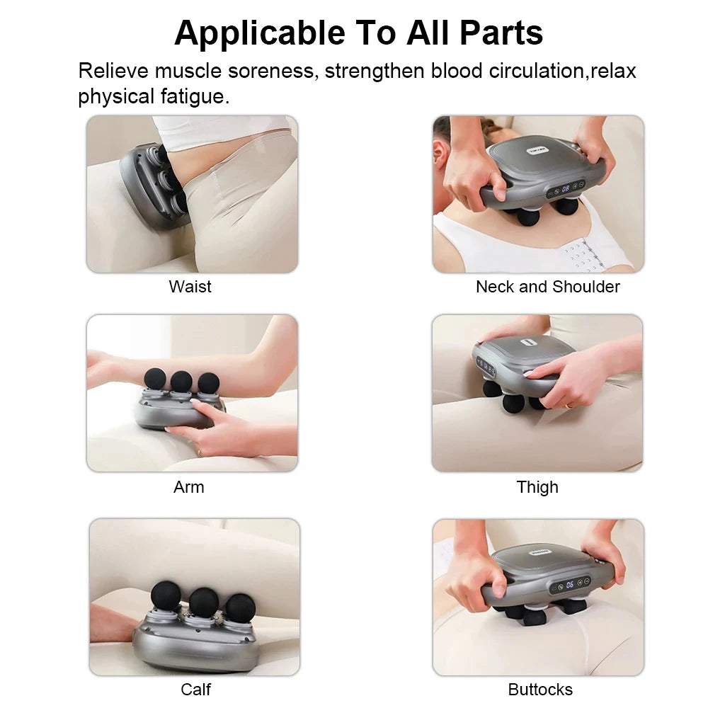 Fascia Gun Muscle Massager – Professional High-Frequency Massage Gun with 6 Heads for Back, Waist, Shoulder & Full Body Relief