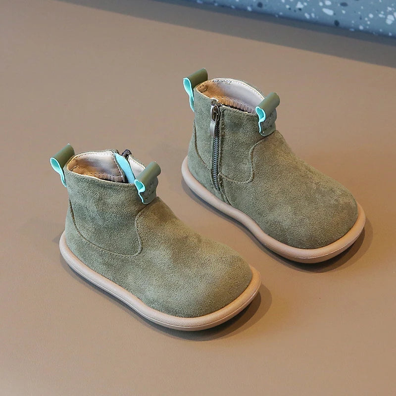 Autumn Winter Baby Boots – Boys Girls Oxford Suede Plush Ankle Shoes Anti-Slip Outdoor Kids Footwear