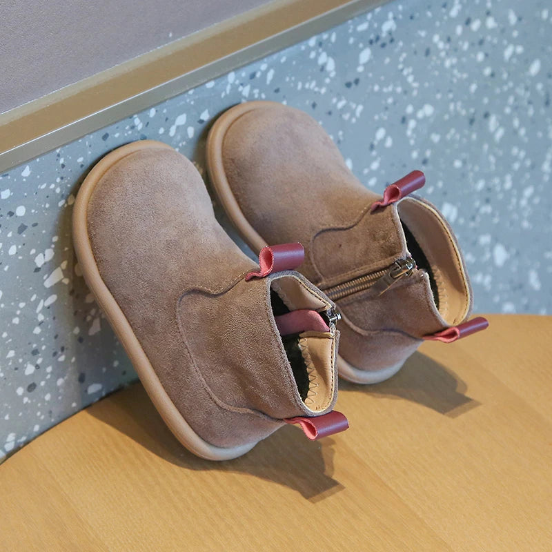 Autumn Winter Baby Boots – Boys Girls Oxford Suede Plush Ankle Shoes Anti-Slip Outdoor Kids Footwear