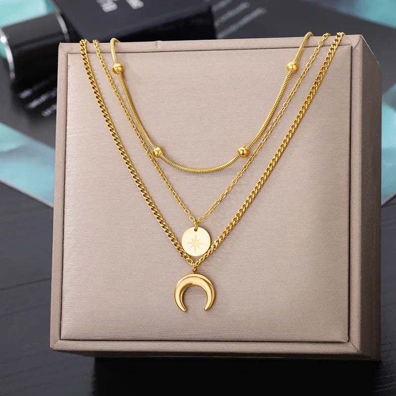 316L Stainless Steel Multilayer Heart Necklace – Gold Goth Clavicle Choker for Women