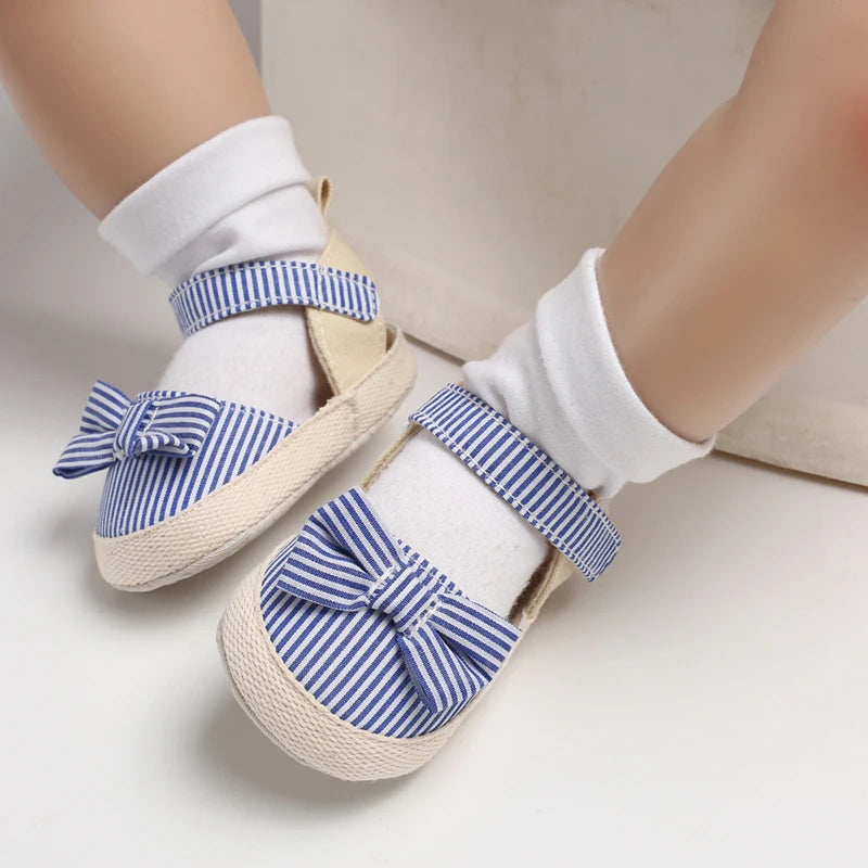 Baby Girl Summer Sandals – Soft Sole Bow Canvas Shoes