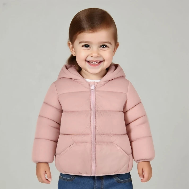 Autumn Winter Kids Down Jacket – Warm Hooded Zipper Coat 2–6Y Boys Girls Outerwear