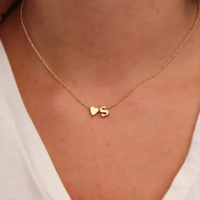 SUMENG Tiny Heart Initial Necklace – Gold & Silver Dainty Letter Choker for Women