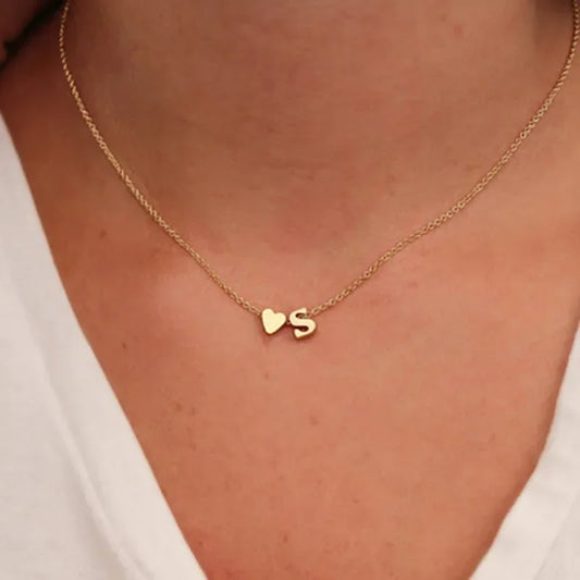 SUMENG Tiny Heart Initial Necklace – Gold & Silver Dainty Letter Choker for Women