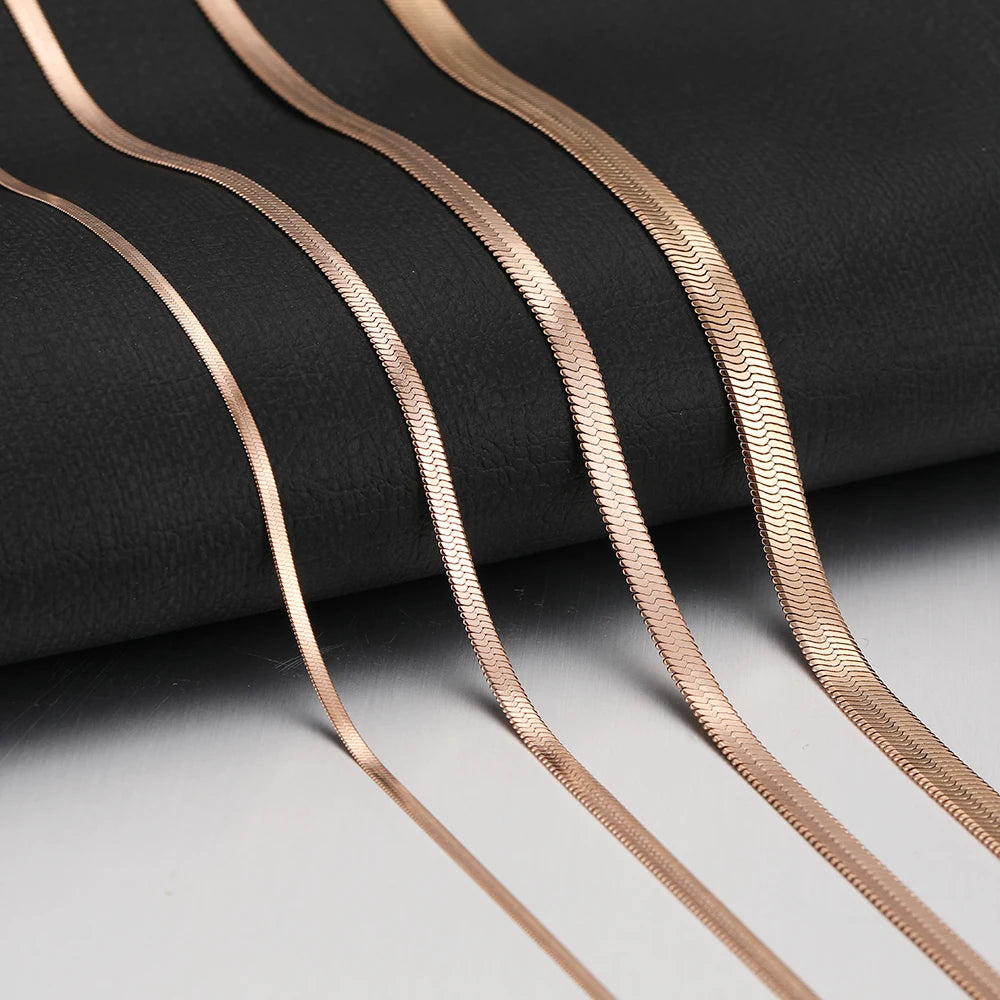 Stainless Steel Herringbone Snake Chain – Unisex Waterproof Choker Necklace