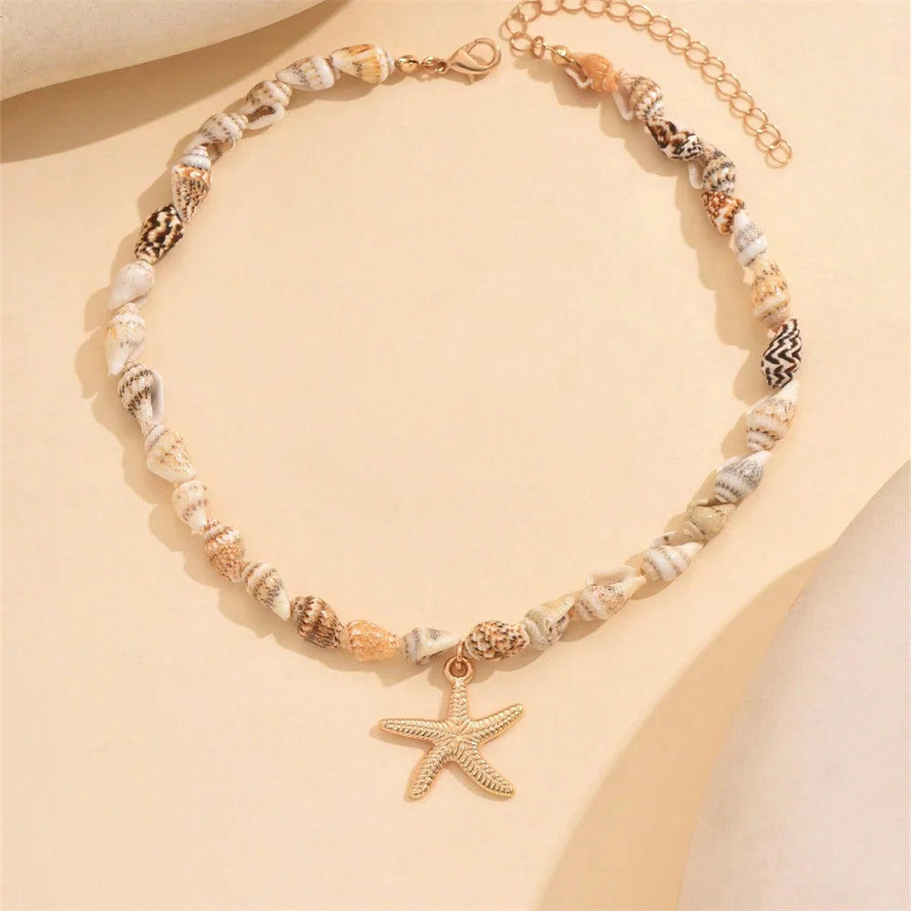 Beach Seashell Necklace – Handmade Starfish Pendant Choker