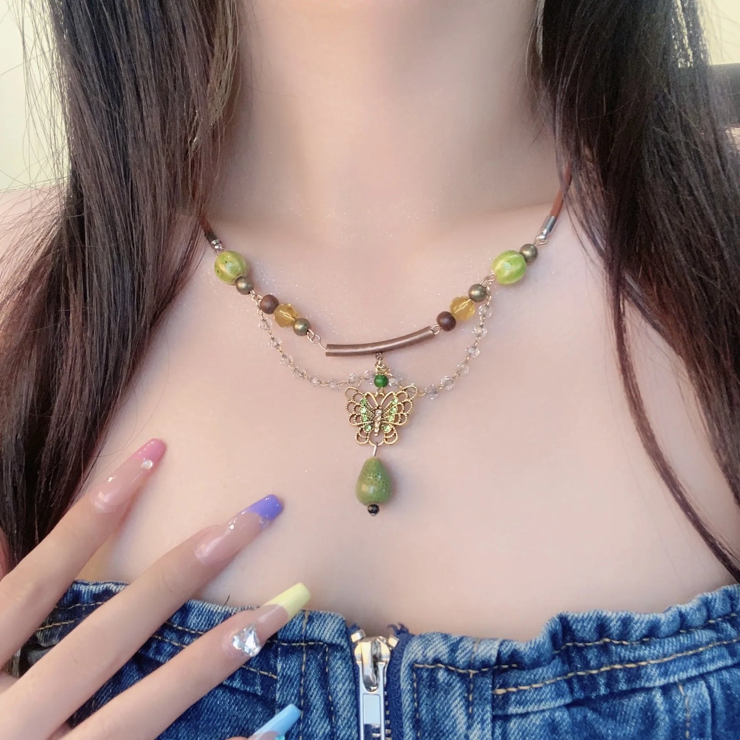 Vintage Brown Stone Pendant Necklace – Long Leather Rope Women’s Jewelry