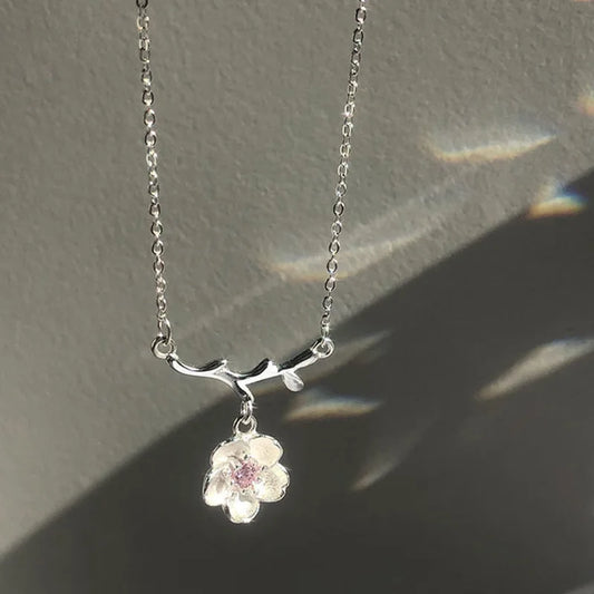 Cherry Blossom Flower Necklace – Crystal Butterfly Pearl Women’s Jewelry