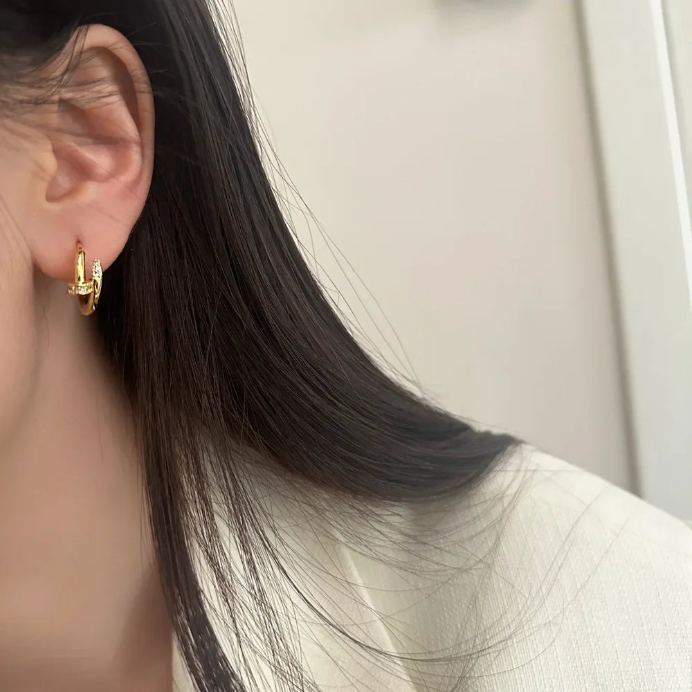 925 Sterling Silver Zircon Nail Hoop Earrings – Minimalist Trendy Jewelry for Women