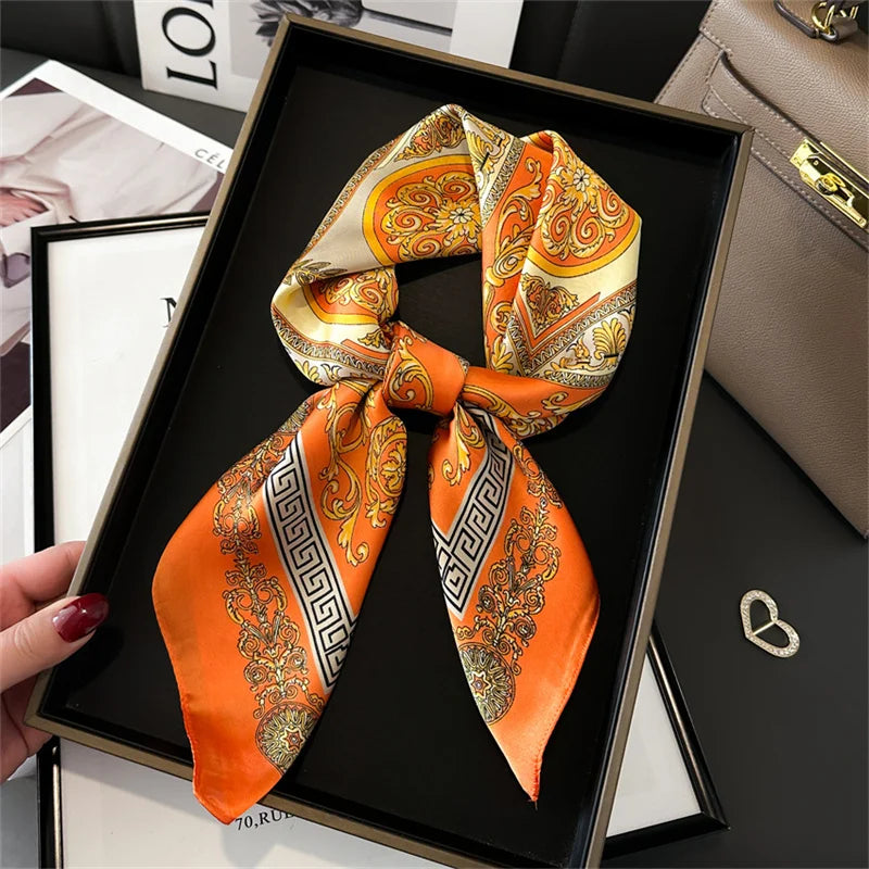 2025 New 70x70cm Printed Women’s Silk Scarf – Luxury Pashmina Square Shawl & Headband