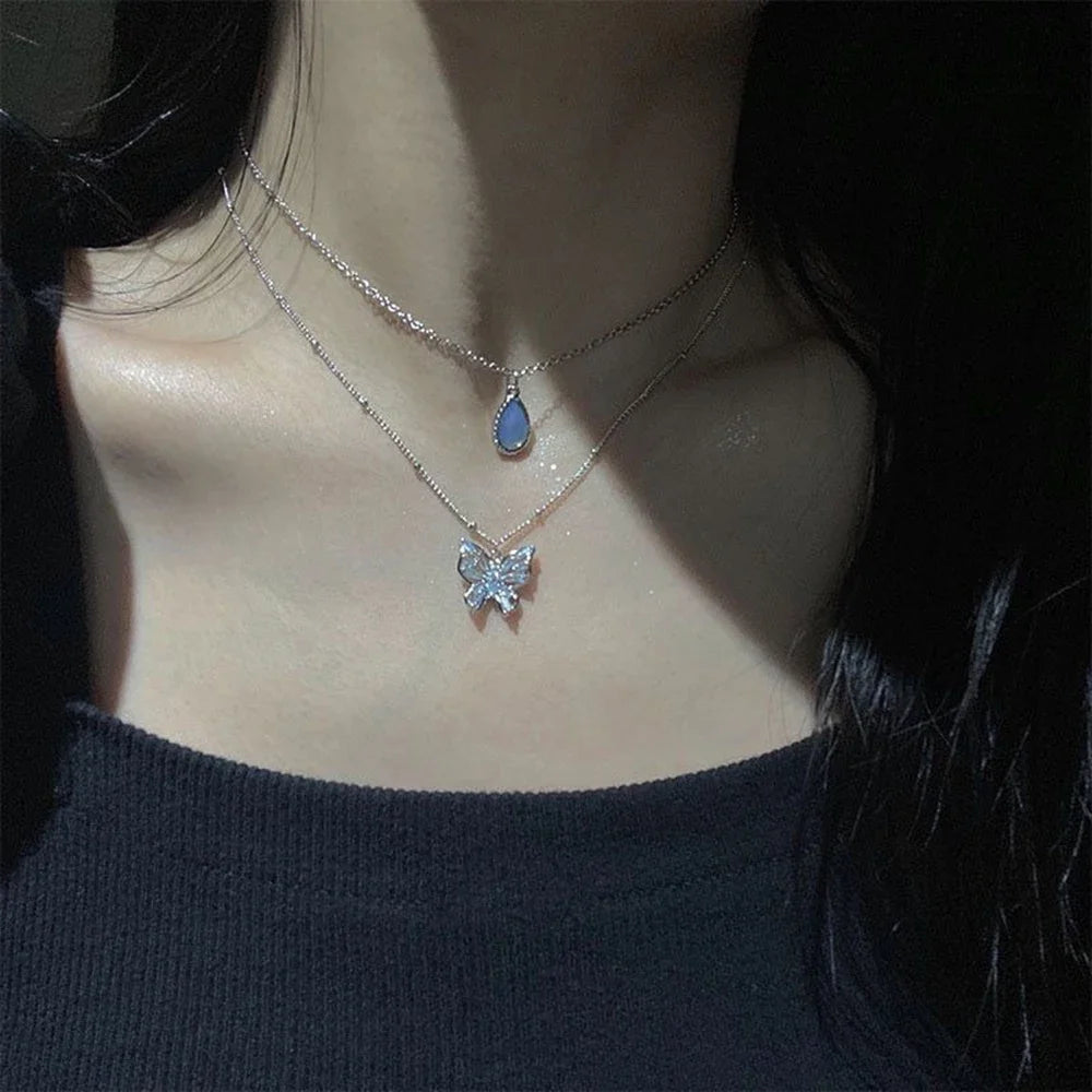 Double Layer Star & Moon Necklace – Delicate Zircon Women’s Jewelry