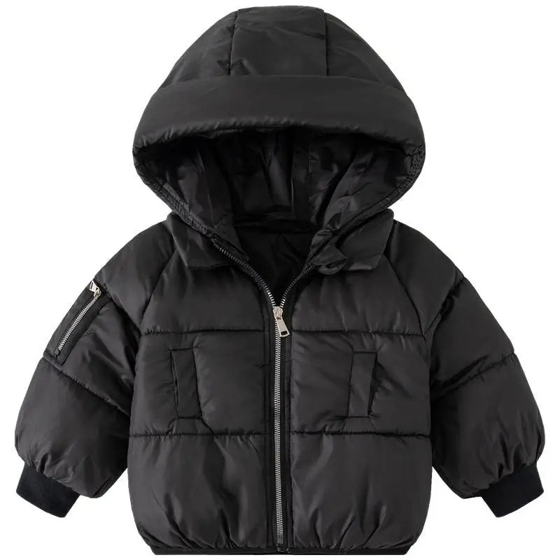 Winter Kids Hooded Cotton Jacket – Warm Thick Plush Zipper Coat Long Sleev
