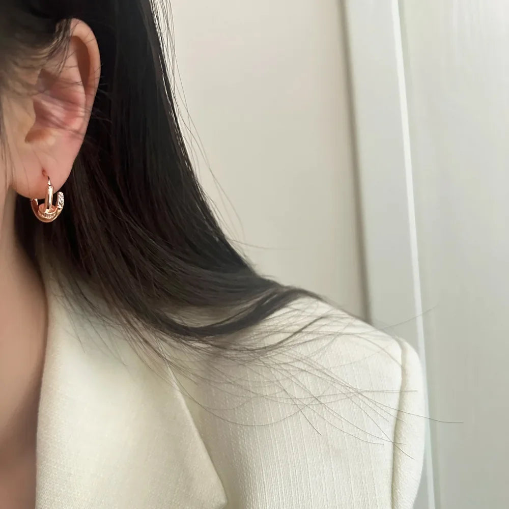 925 Sterling Silver Zircon Nail Hoop Earrings – Minimalist Trendy Jewelry for Women