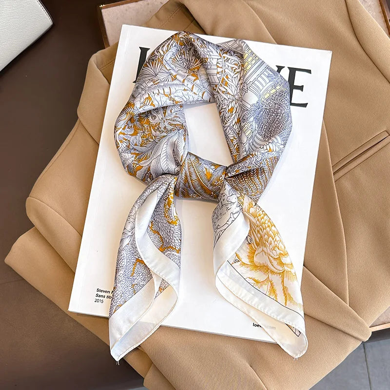 2025 New 70x70cm Printed Women’s Silk Scarf – Luxury Pashmina Square Shawl & Headband