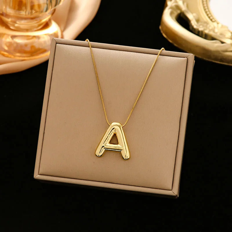 Gold Stainless Steel Letter Necklace – Chunky Alphabet Pendant Jewelry