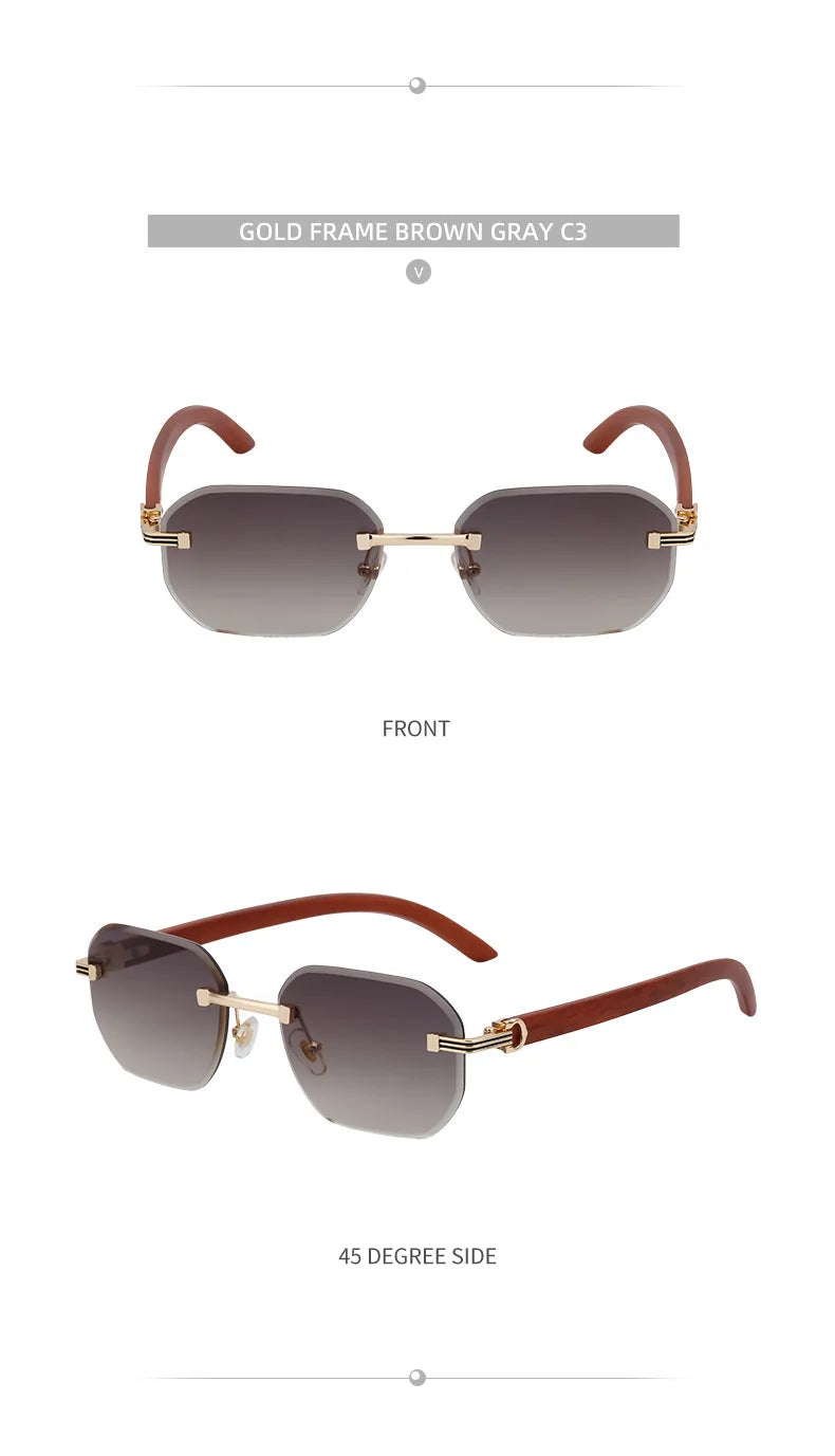 Vintage Square Rimless Sunglasses – Luxury Punk UV400 Anti Blue Light for Men 2025