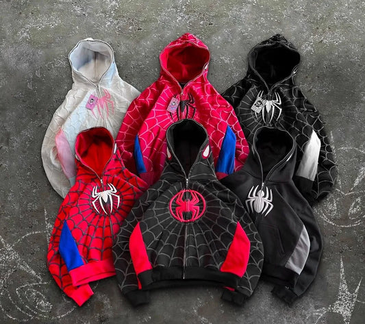 Unisex Spider Print Zip Up Hoodie – Y2K Harajuku Streetwear Jacket