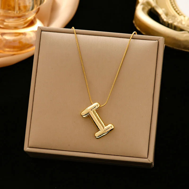 Gold Stainless Steel Letter Necklace – Chunky Alphabet Pendant Jewelry
