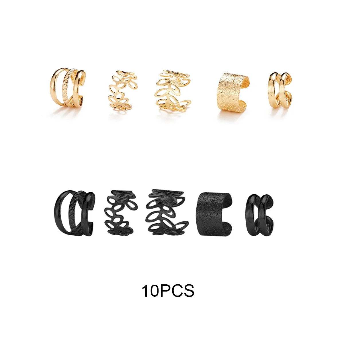 10Pcs Rose Gold Leaf Ear Cuff Set – Non-Piercing Women’s Jewelry