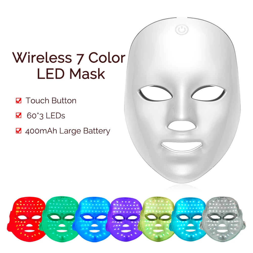 Wireless 7-Color LED Face Beauty Machine – Photon Therapy Facial & Neck Mask for Skin Tightening and Rejuvenation