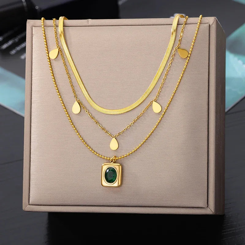 316L Stainless Steel Multilayer Heart Necklace – Gold Goth Clavicle Choker for Women