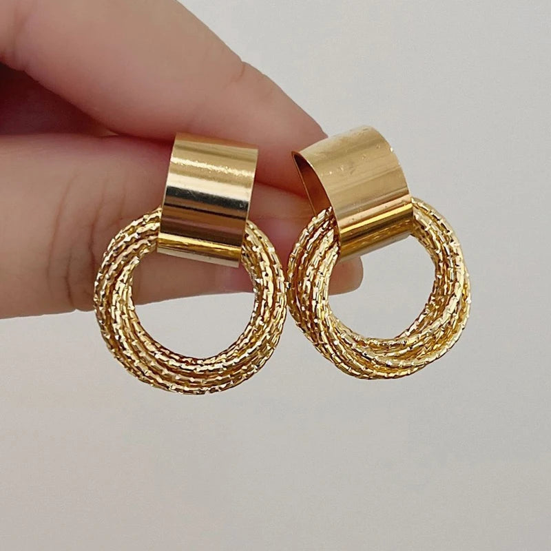 Vintage Metal Round Drop Earrings – Geometric Women’s Statement Jewelry