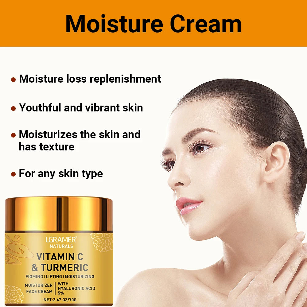 Turmeric & Vitamin C Face Cream – Retinol, Hyaluronic Acid | Moisturizing, Firming, Brightening, Repairing & Whitening Skincare