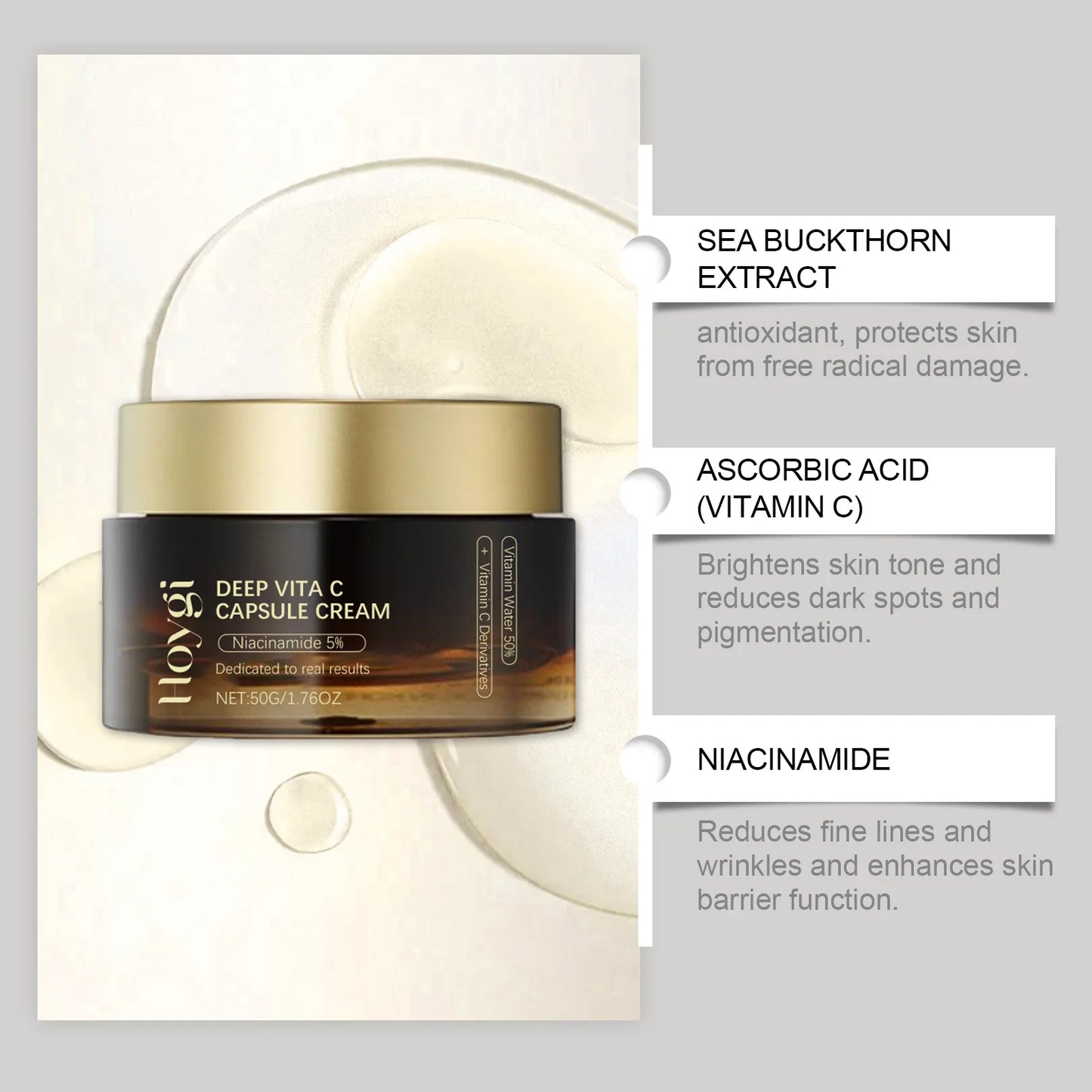 Deep Vita C Capsule Cream – Face Moisturizer Gel with Collagen & Niacinamide | Anti-Wrinkle, Firming, Repairing & Hydrating Skincare