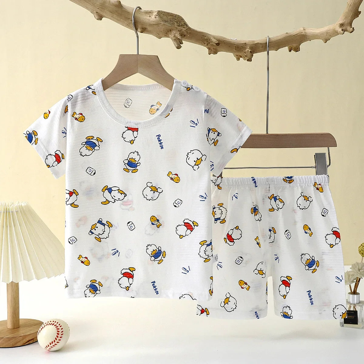Children’s Summer Cotton Sleepwear Set – Short Sleeve T-Shirt & Shorts for Boys & Girls