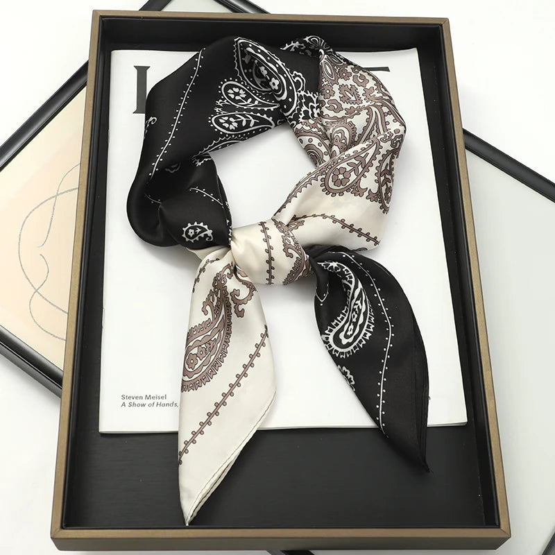 2025 New 70x70cm Printed Women’s Silk Scarf – Luxury Pashmina Square Shawl & Headband