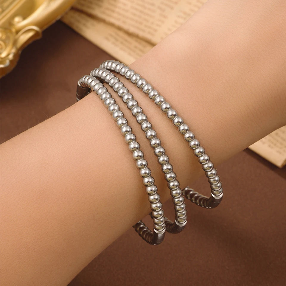 Stainless Steel Golden Bead Bracelet – Adjustable Women’s Fashion Jewelry