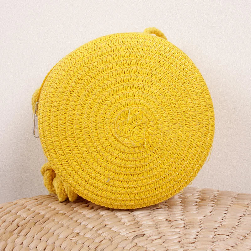 Round Straw Woven Beach Crossbody Bag – Cute Rattan Shoulder Handbag for Women