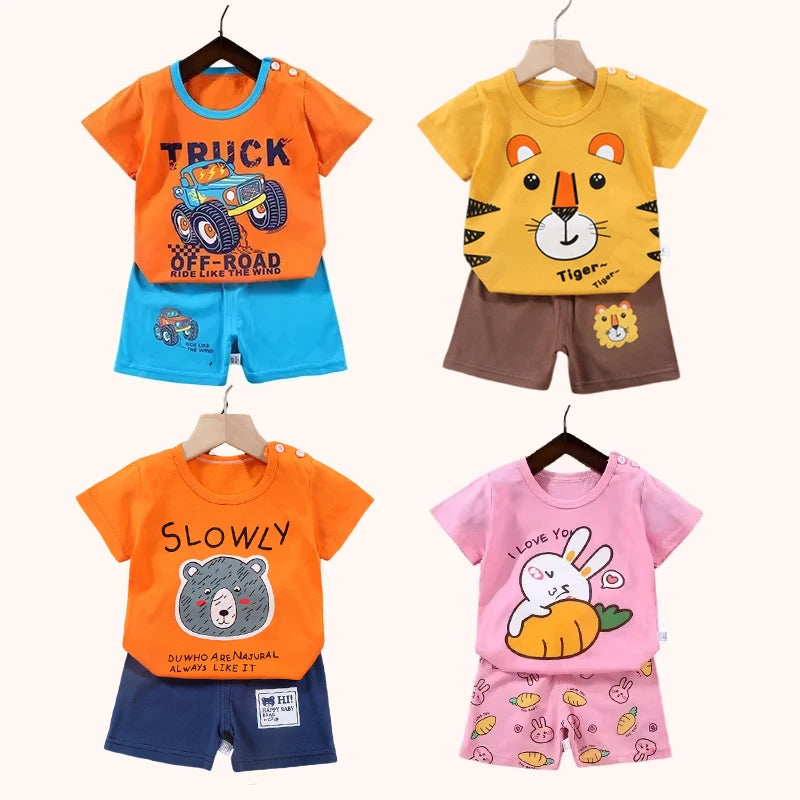 2PCS Mother & Kids Summer Cotton Sets – Short Sleeve T-Shirts & Shorts for Boys & Girls