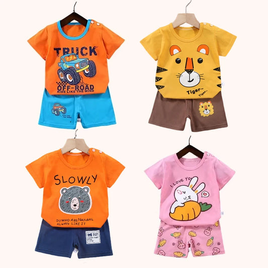 2PCS Mother & Kids Summer Cotton Sets – Short Sleeve T-Shirts & Shorts for Boys & Girls