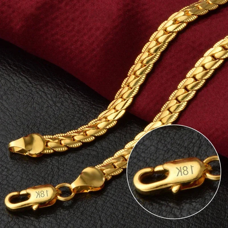 925 Sterling Silver 18K Gold 5MM Sideways Chain Necklace – Unisex Wedding & Fashion Jewelry
