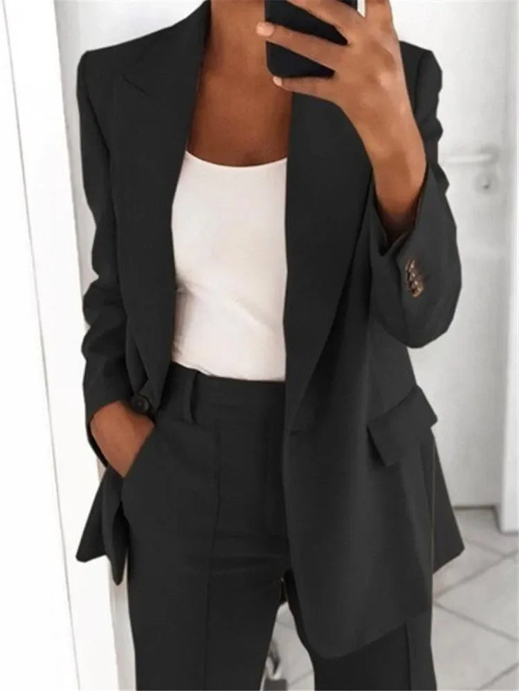 Women's Plus Size Blazer – Casual Long Sleeve with Suit Collar