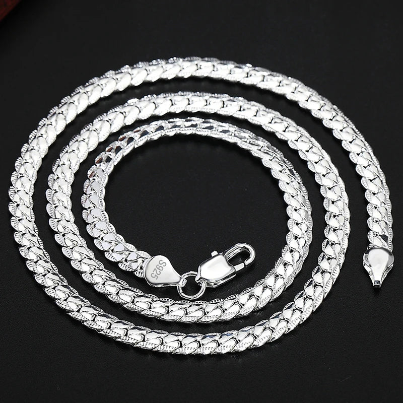 KCRLP 925 Sterling Silver 6mm Side Chain Necklace – Unisex Wedding & Fashion Jewelry
