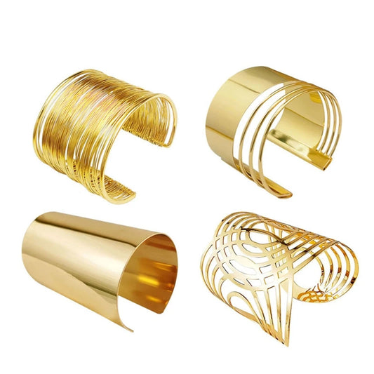 Gold Wide Cuff Bangle – Open Wire Wrap Bracelet for Women
