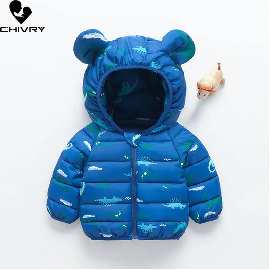 Kids Winter Hooded Down Jacket – Baby Boys & Girls Lightweight Cartoon Print Warm Coat