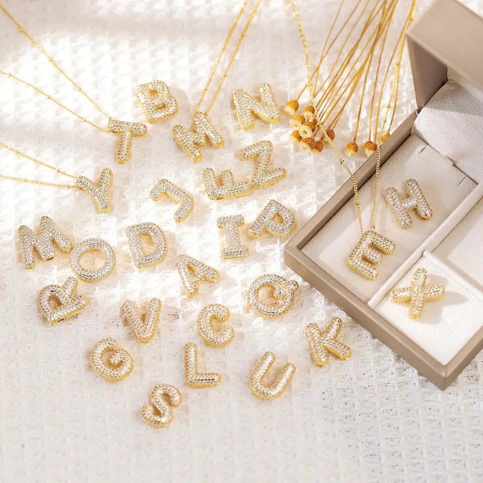 Gold A–Z Letter Necklace – Zircon Pendant Minimalist Chain