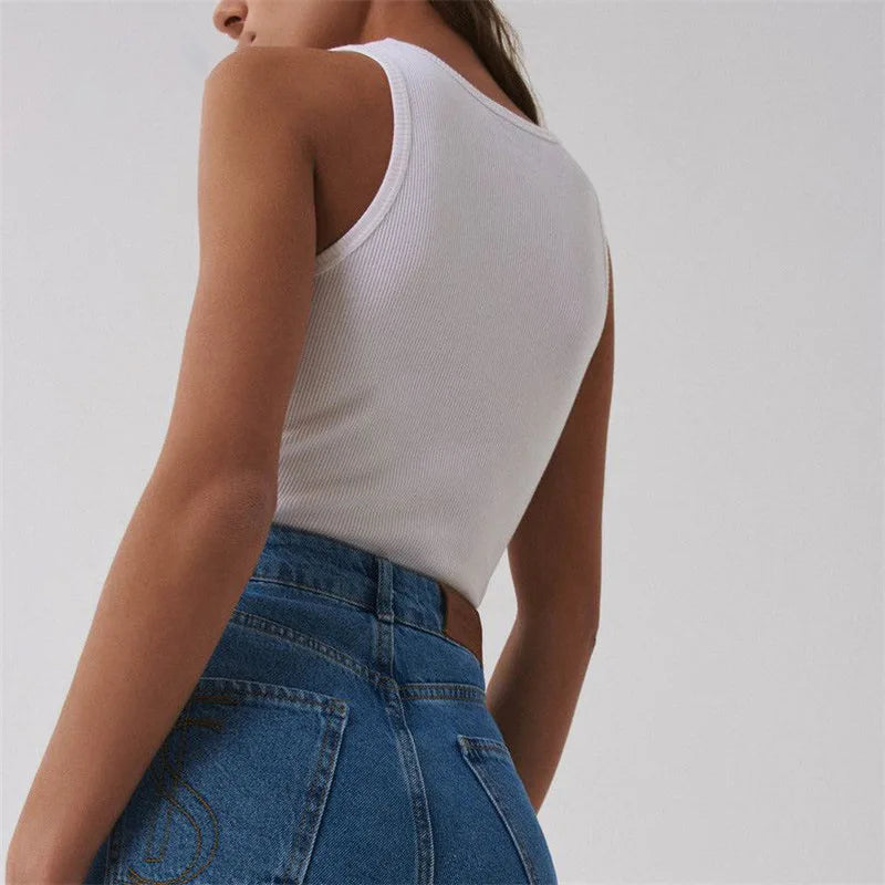 Ribbed Knit Tank Top – Off-Shoulder Summer Basic Vest