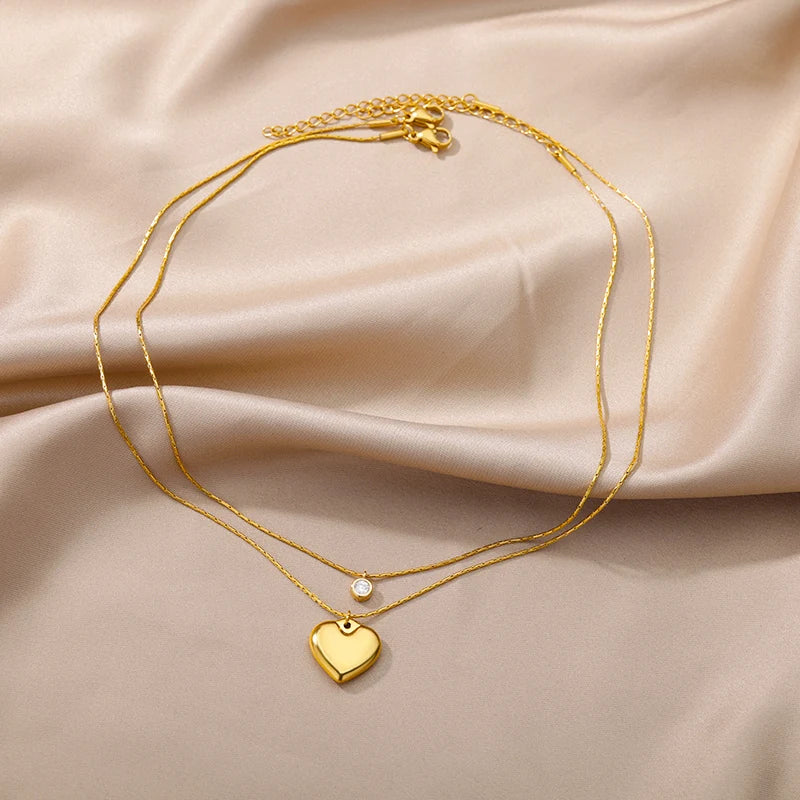 316L Stainless Steel Multilayer Heart Necklace – Gold Goth Clavicle Choker for Women