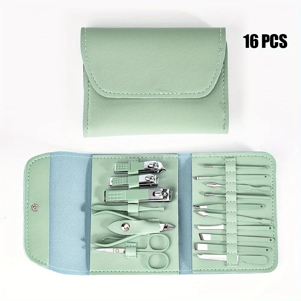 16pcs Manicure & Pedicure Set – Professional Nail Clippers with Travel Case