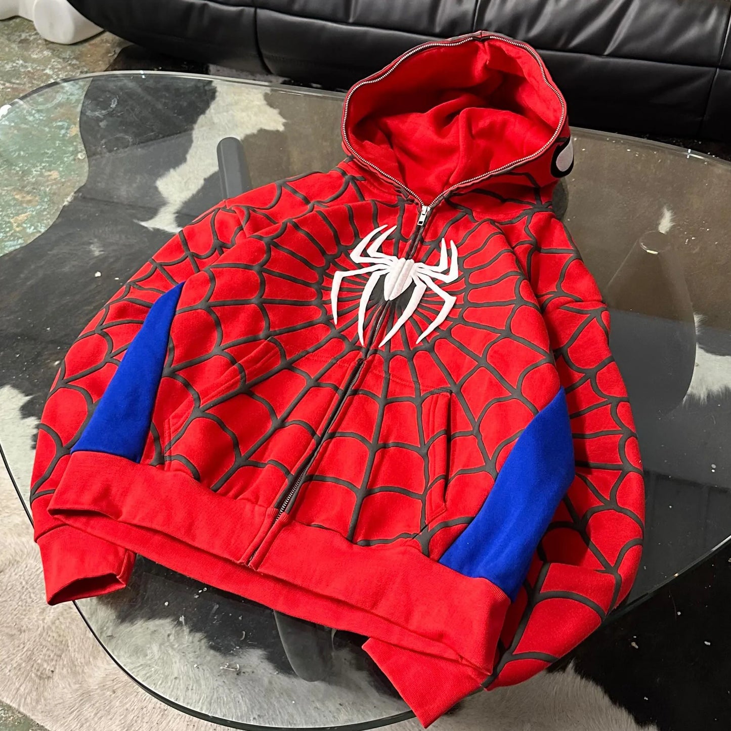 Unisex Spider Print Zip Up Hoodie – Y2K Harajuku Streetwear Jacket