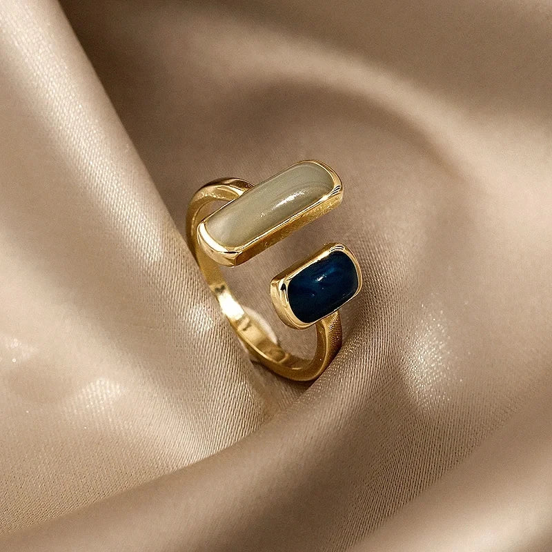 Adjustable Colorful Drip Glaze Ring – Retro Geometric Gold Metal Jewelry